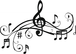 drawn picture of musical notes, score and treble clef